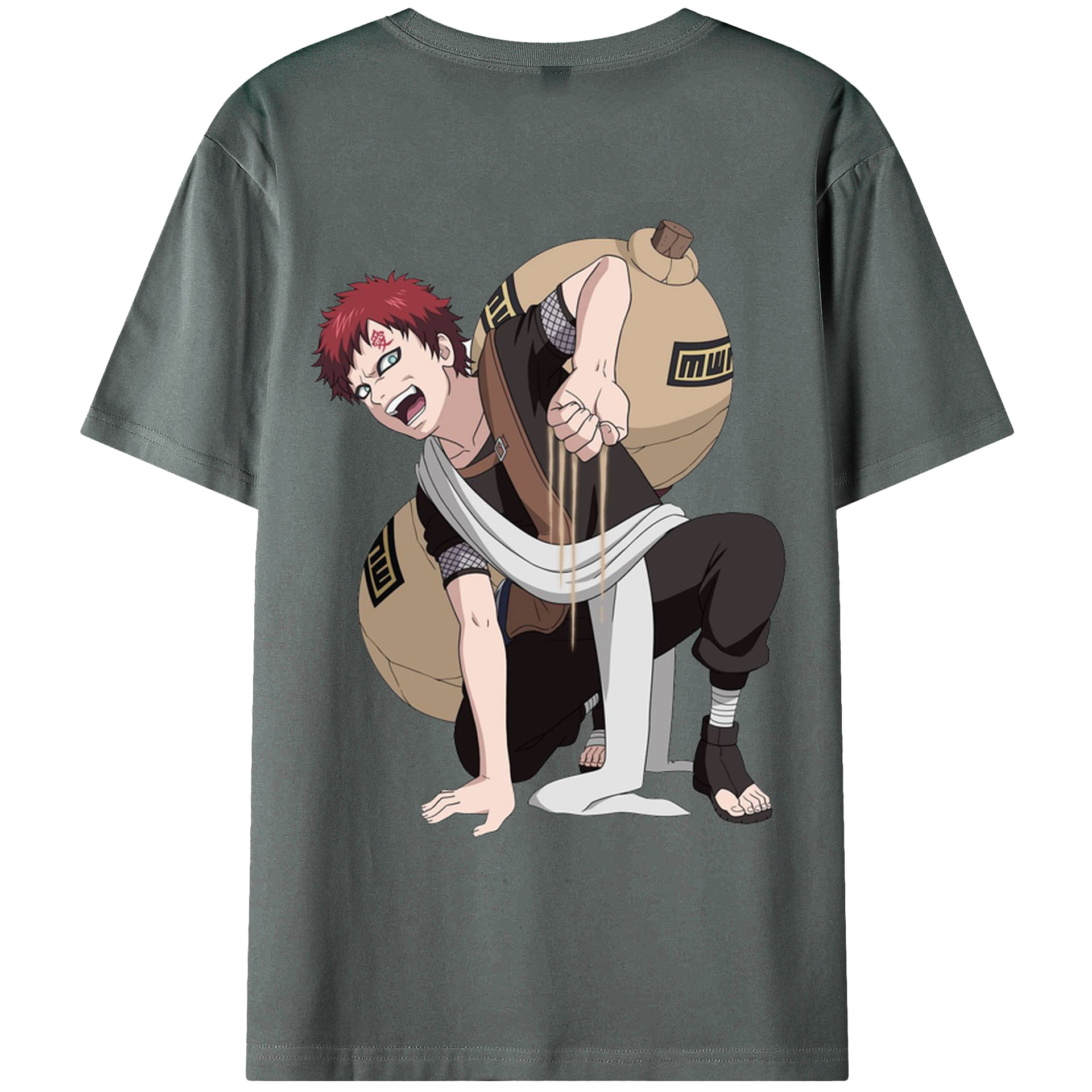 （画像用） NARUTO -ナルト- ガアラ Gaara 綿100％ メンズ半袖Tシャツ（バックプリント） 通気性